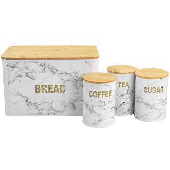 Kitchen Storage Canister Set 3 Piece Tin Containers for Tea, Coffee & Sugar  with Silver Detailing White silver - Cooks Professional