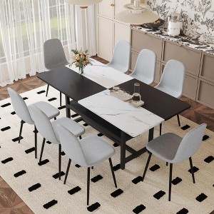 9-Piece Dining Set with Storage Space, Rectangular Table and 8 Linen Fabric Chairs - 1 of 4