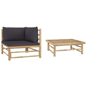 vidaXL Patio Lounge Set - 2 Piece Outdoor Furniture with Thick Padded Cushions, Bamboo Material, Lightweight, Modular Design, Dark Gray Color - 1 of 4