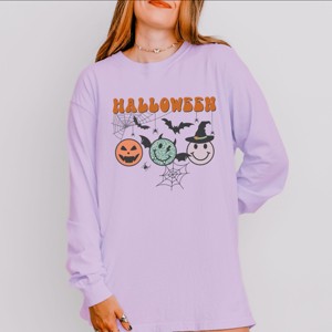 Simply Sage Market Halloween Smiley Faces Garment Dyed Long Sleeve - 1 of 3