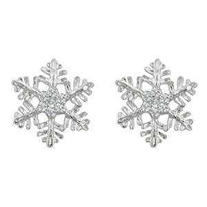 Slickblue Snowflake Stud Earrings for Women, Rhodium Plated with 0.14 Carat Clear Cubic Zirconia, Post Back - 1 of 3