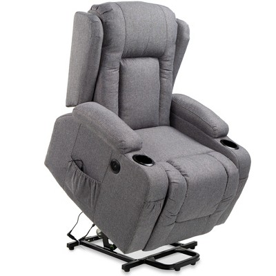 Best Choice Products Electric Power Lift Linen Recliner Massage Chair Furniture w/ USB Port, Heat, Cupholders - Gray