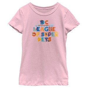 Girl's DC League of Super-Pets Colorful Logo T-Shirt - 1 of 4