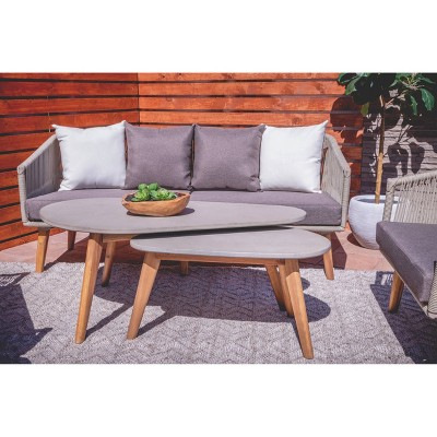 Modern Acacia Wood & Polycement Outdoor Accent Table in Gray