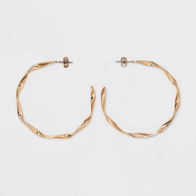 Twisted Large Hoop Earrings - A New Day™ Gold: Nickel-Free Metal, Post Closure, 1.96" Diameter, Lightweight Design