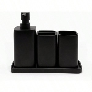 Matte Black Bathroom Accessory Set, 4 Pieces Including Soap Pump, Tumbler, Toothbrush Holder Tray - 1 of 4