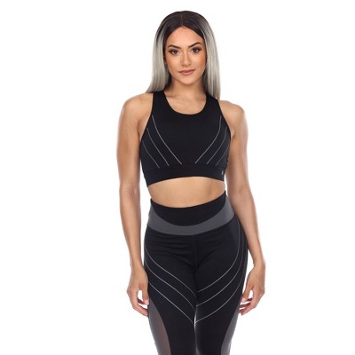 Women's Cut Out Back Mesh Sports Bra Black Large - White Mark