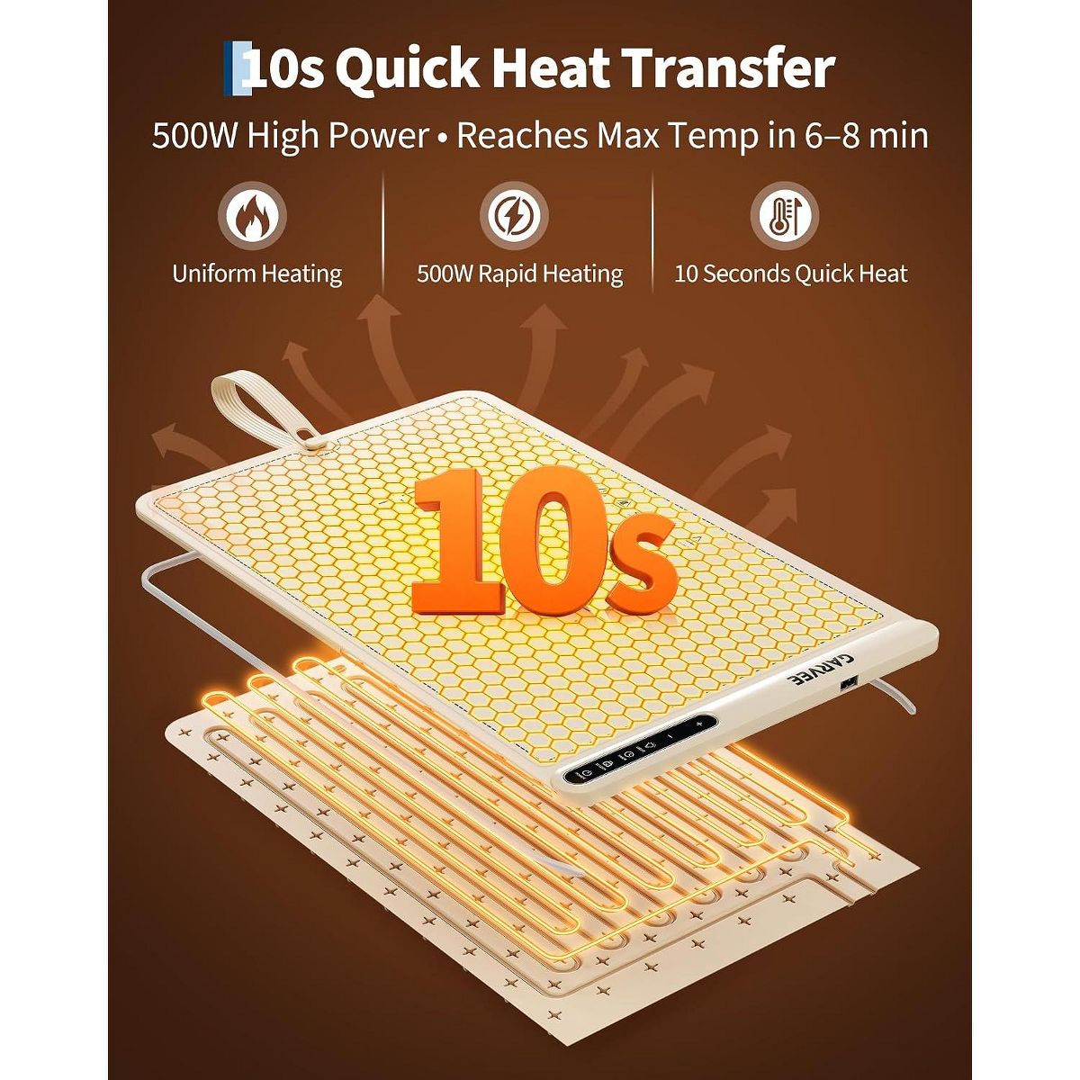 25×16 Inch Silicone Food Warming Mat 500W 8‑Level Temp with Digital Display, Ambient Light, Child Lock, Silicone Fastener, BW668 US Plug - thumbnail 7