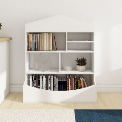 Kids Bookshelf Toy Storage Organizer Versatility Bookcase Toddlers Playhouse Cabinet Shelf For Playroom Nursery Kids Room