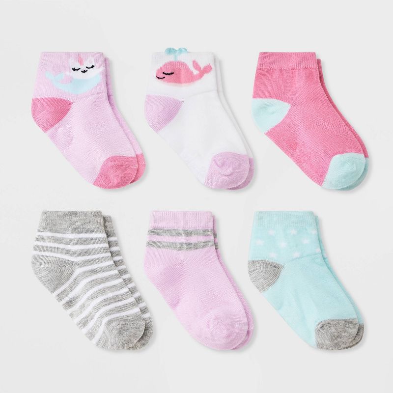 Baby Girls' 6pk Mermaid Striped Low Cut Socks - Cat & Jack™ Pink, 1 of 5