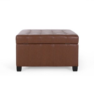 TiramisuBest Ottoman,Light Brown PU Footstool with Hidden Storage, Perfect for Living Room, Bedroom, or Entryway - 1 of 4