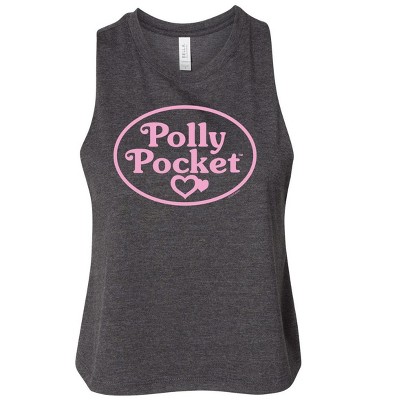 Women's Polly Pocket Polly Pocket Pink Logo Graphic Racerback Tank - Heather Charcoal - Medium