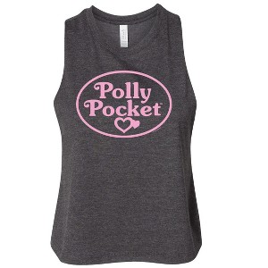 Women's Polly Pocket Polly Pocket Pink Logo Graphic Racerback Tank - Heather Charcoal - Small - 1 of 2