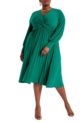 ELOQUII Women's Plus Size Knot Front Pleated Skirt Dress