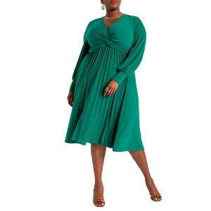 ELOQUII Women's Plus Size Knot Front Pleated Skirt Dress - 1 of 4