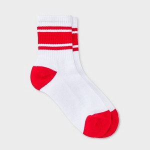 Women's Game Day Varsity Stripe Ribbed Cushioned Mid Crew Socks - Wild Fable™ - 1 of 3