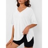 Women's Summer Casual Short Sleeve T-Shirt Solid Color V-Neck Side Slit Pullover Top Loose Fit Blouse - 3 of 4
