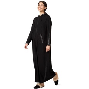 Memoi Women's Full Zip Hooded Robe with Vegan Leather Trim - 1 of 4