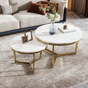 Nesting Coffee Table Round Sofa Side Table Modern Center Table with White Marbling Top & Gold Base-ModernLuxe - 1 of 4