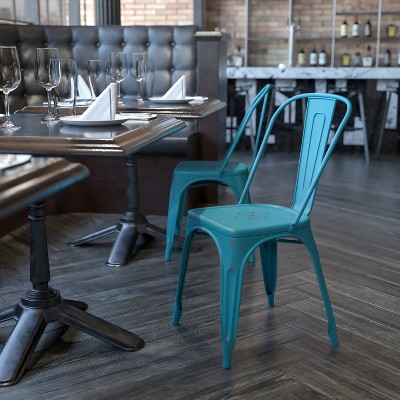 Kelly Blue-Teal Metal Indoor-Outdoor Stackable Side Chair