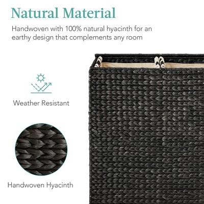 Large Black Handwoven Water Hyacinth Double Laundry Hamper