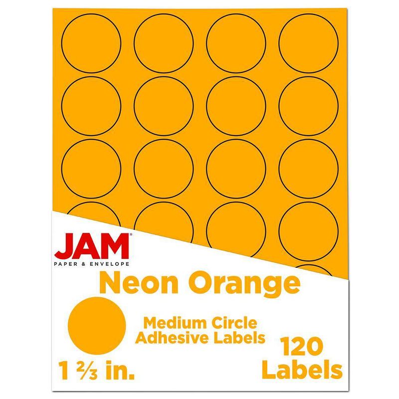 JAM Paper Circle Sticker Seals 1 2/3&#34; 120ct - Neon Orange, 1 of 6
