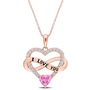 EVERLY JEWELRY | Rose Plated Sterling Silver 2 1/2 CT TGW Light Pink and White Cubic Zirconia Infinity Heart Pendant with Chain, 18 inc - 1 of 4