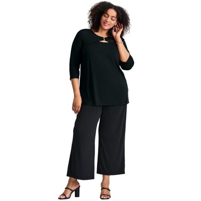 Avenue Women's Plus Size Knot Front Keyhole Top