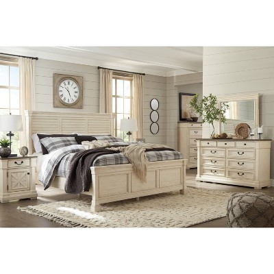 Antique White and Brown 64" Farmhouse Dresser with Mirror