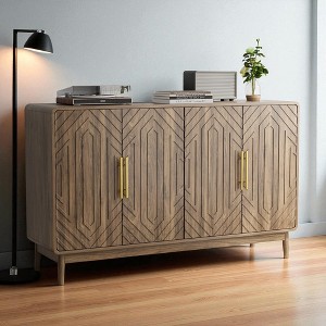 55" Carved 4-Door Sideboard Buffet Cabinet with Adjustable Shelves, Modern Accent Storage Credenza Console for Dining Room Living Room Entryway - 1 of 4
