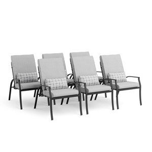 Greemotion 6pc Palma Outdoor Metal Reclining Cushioned Arm Patio Chairs Gray - 1 of 4