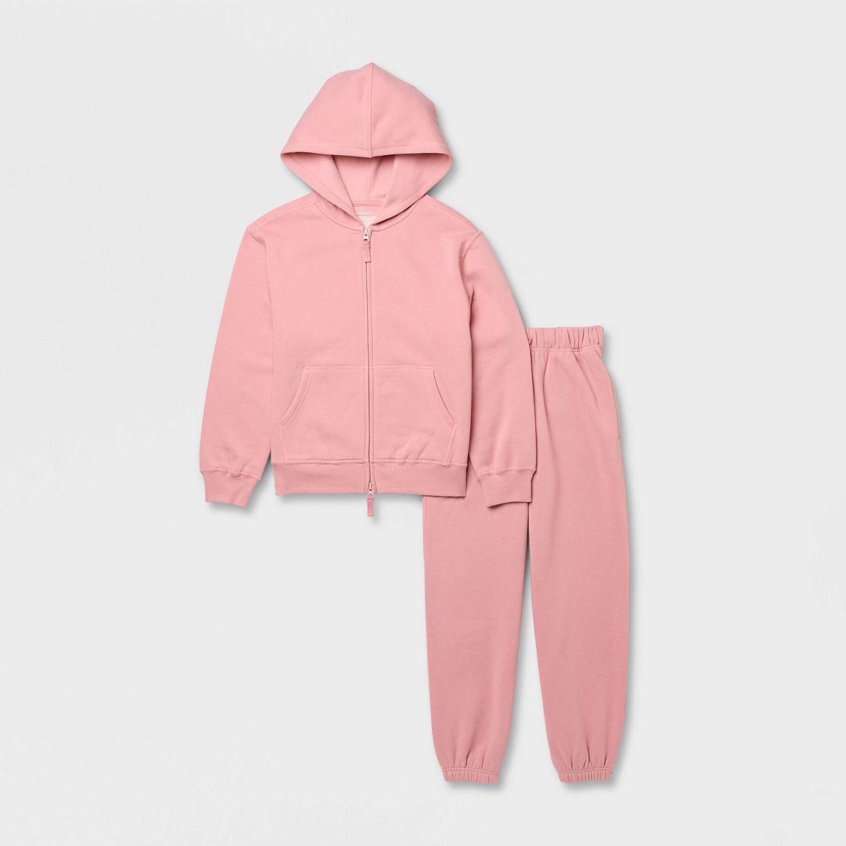 Kids' Adaptive Fleece 2-Way Zipper Hoodie and Jogger Pants Set - Cat & Jack™ Mauve Pink
