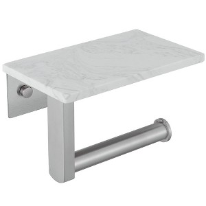 BWE Wall Mount Toilet Paper Holder With Natural Marble Shelf Tissue Storage Holder In Brushed Gold - 1 of 4
