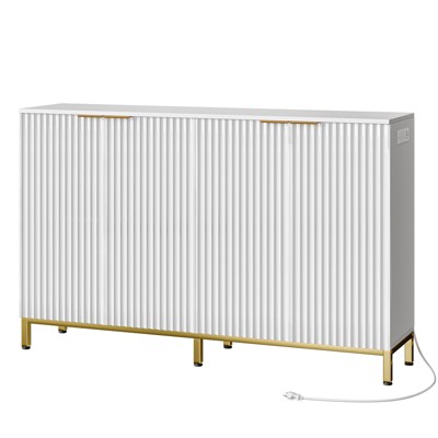 Bestier 55" Sideboard Buffet Cabinet with Power Outlet,Fluted Storage Cabinet with Adjustable Shelves, White — фото 8