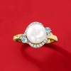 Ross-Simons 8.5-9mm Cultured Pearl, 2.30 ct. t.w. White Zircon and .10 ct. t.w. Swiss Blue Topaz Ring in 18kt Gold Over Sterling - 4 of 4