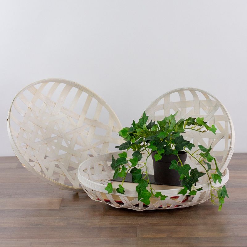 Northlight Set of 3 Cream White Round Lattice Tobacco Table Top Baskets, 2 of 5
