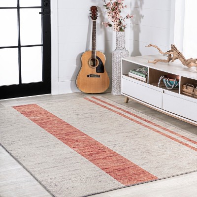 Ivory and Pink 9' x 12' Reversible Washable Stripe Rug