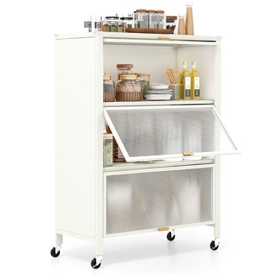 Tangkula 4-Tier Kitchen Bakers Rack Microwave Stand w/ Flip Doors Universal Wheels White