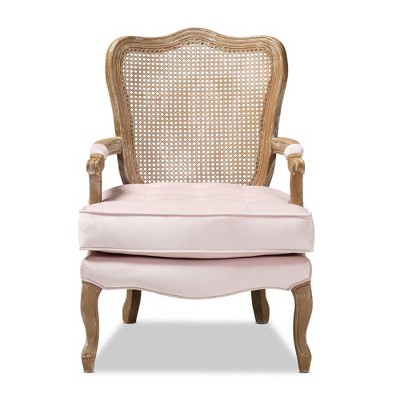 Vallea Light Pink Velvet & White-Washed Oak Armchair