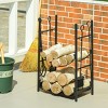 Syemin Firewood Racks and Carriers Firewood Rack with Fireplace Tools Indoor Outdoor Firewood Holder Flat Bottom 2 Tiers, Black, 17.5"*11.5"*28.75" - 3 of 4