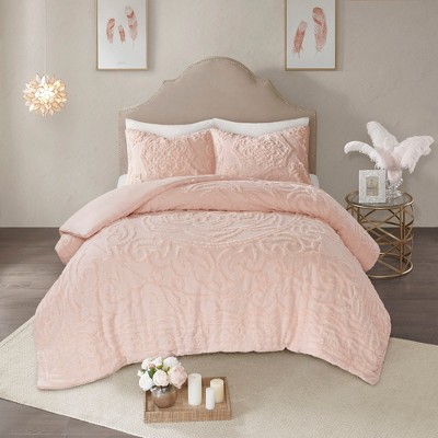 Blush Tufted Cotton Chenille Medallion King/Cal King Duvet Set