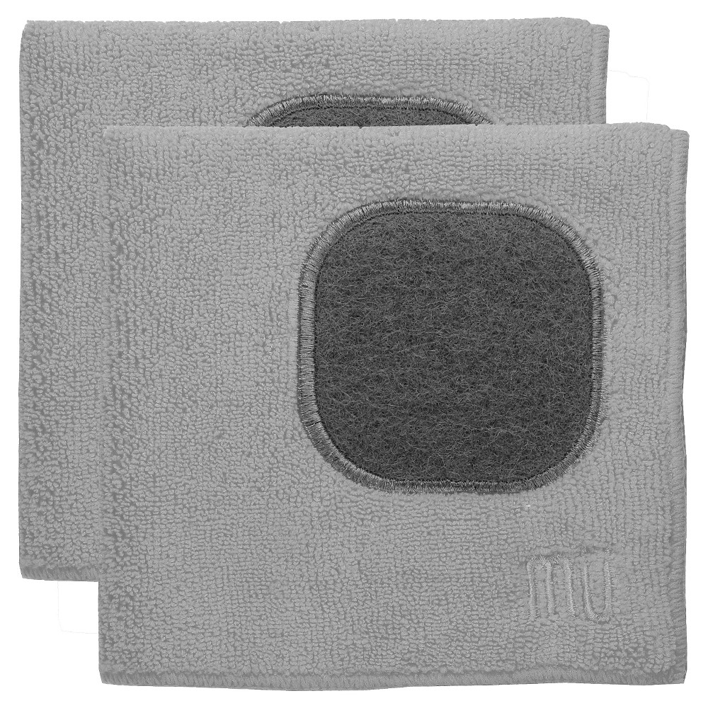 2pk Microfiber Dish Cloths with Scrubber Light Gray - MU Kitchen: Kitchen Towels, Machine Washable