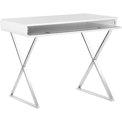 Elegant Transitional 39'' White Lacquered Home Office Desk with Drawer