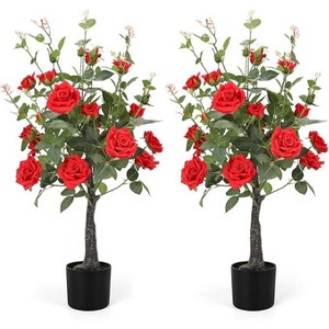 Set of 2 Artificial Rose Trees with Green Leaves, Suitable for Living Room, Office, Home, and Outdoor/Indoor Decoration, 4FT - 1 of 4