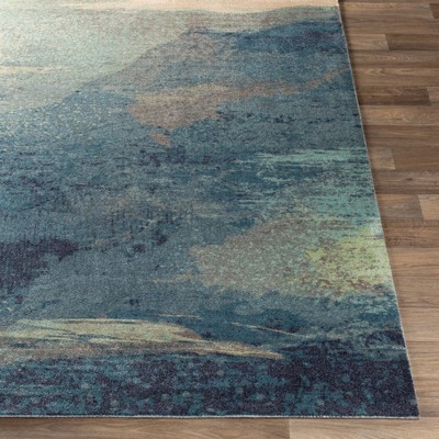 Aqua Blue Abstract Synthetic 2'6"x8' Modern Runner Rug