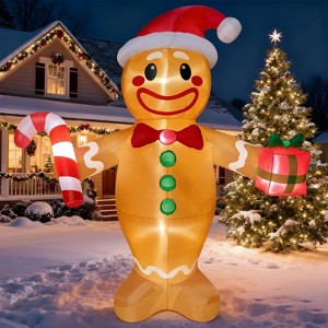 Joyfy 12 FT Tall Christmas Inflatable Decoration, Giant Gingerbread Man with Giftbox Inflatable with LED Light for Xmas Party Outdoor Yard Decoration - 1 of 4