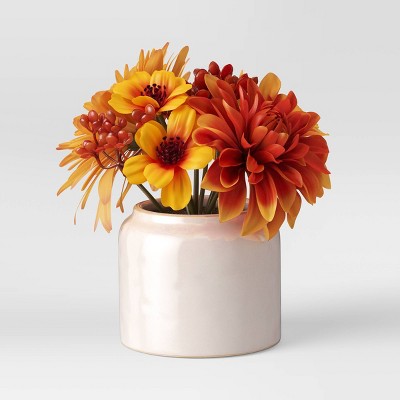 5" x 5.5" Artificial Rust Mum Plant Arrangement in Ceramic Pot - Threshold™