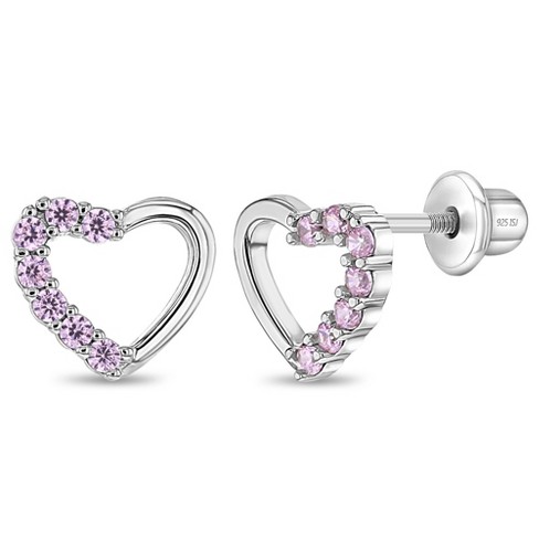 Kid's Dangle Hearts Sterling Silver Screw Back Earrings for Kids -  Hypoallergenic for Toddlers to Little Girls