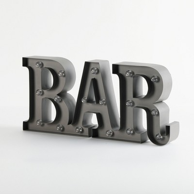 LuxenHome Illuminated Bar Marquee Battery-Op LED Sign, Freestanding or Wall Mounted Gray