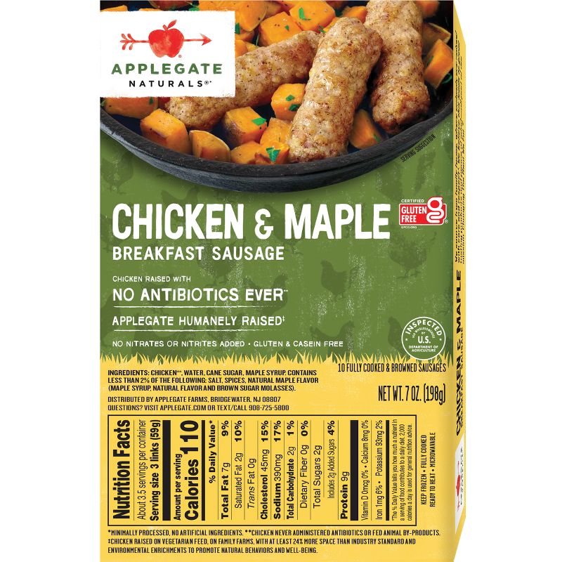 Applegate Naturals Chicken &#38; Maple Breakfast Sausages - Frozen - 7oz/10ct, 3 of 6